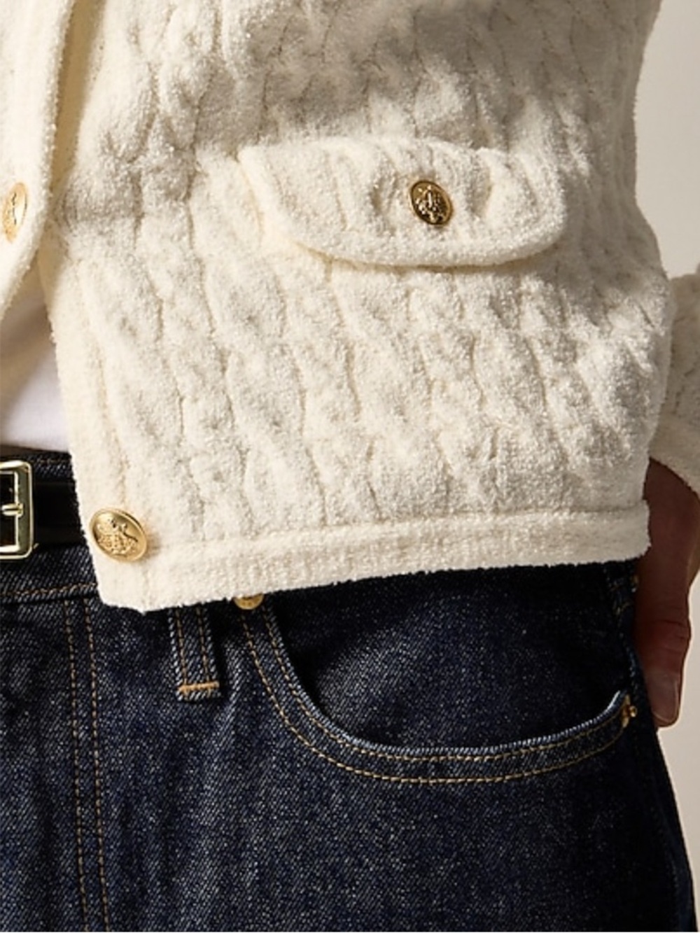 J. Crew - Odette Cable-knit Sweater Lady Jacket in Cotton-blend Bouclé - Ivory - Picture 2 of 13